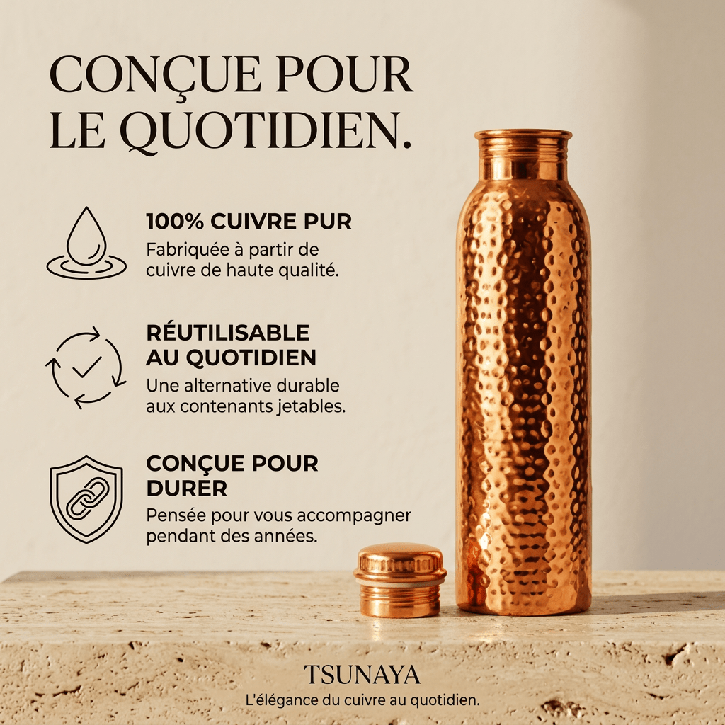 Tsunaya™ | Bouteille en cuivre pur conçue pour durer - Tsunaya